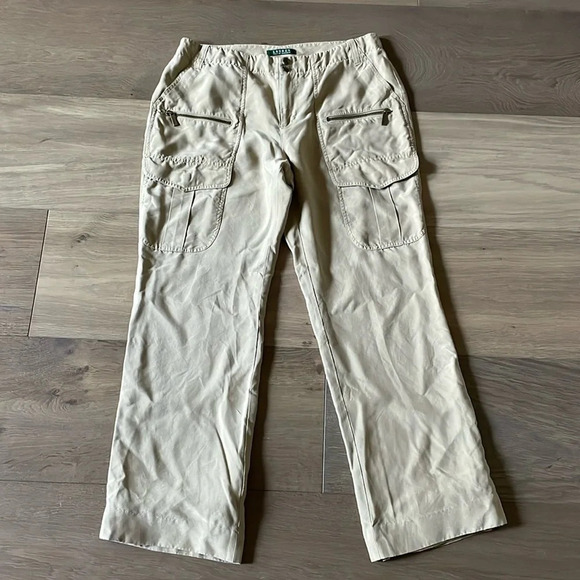 Lauren Ralph Lauren 100% Silk Modern Minimalist Cargo Pants Size 8 - Picture 1 of 10